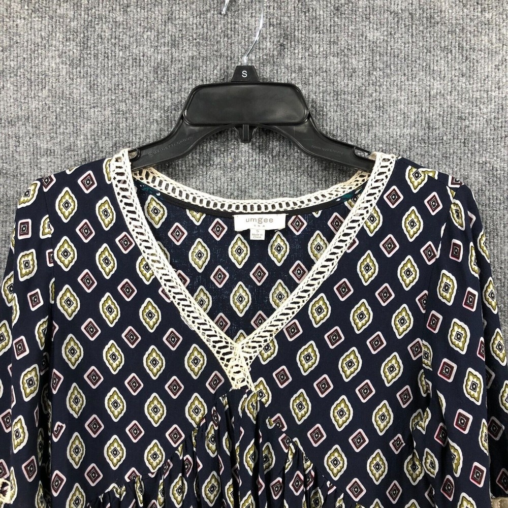 UMGEE USA Blouse Women's Size S Boho Tunic V-neck Crocheted Neckline Ruffle - Picture 3 of 13